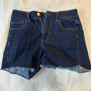 american eagle hi-rise shortie dark wash denim shorts size 4